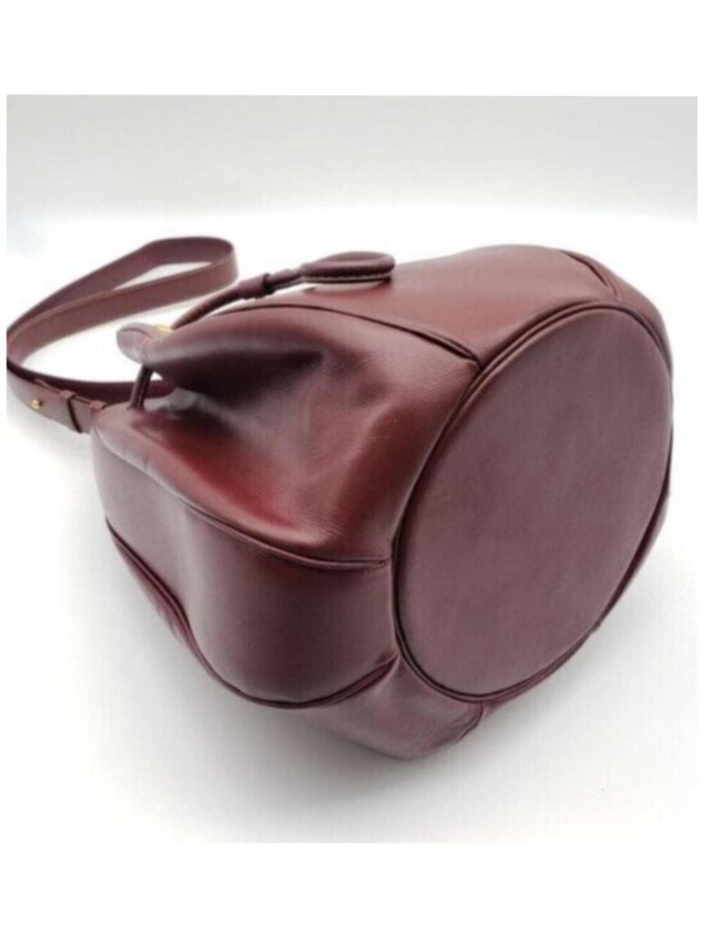 Authentic Cartier Burgundy Leather Bucket Bag Drawstring Crossbody - Picture 9 of 16